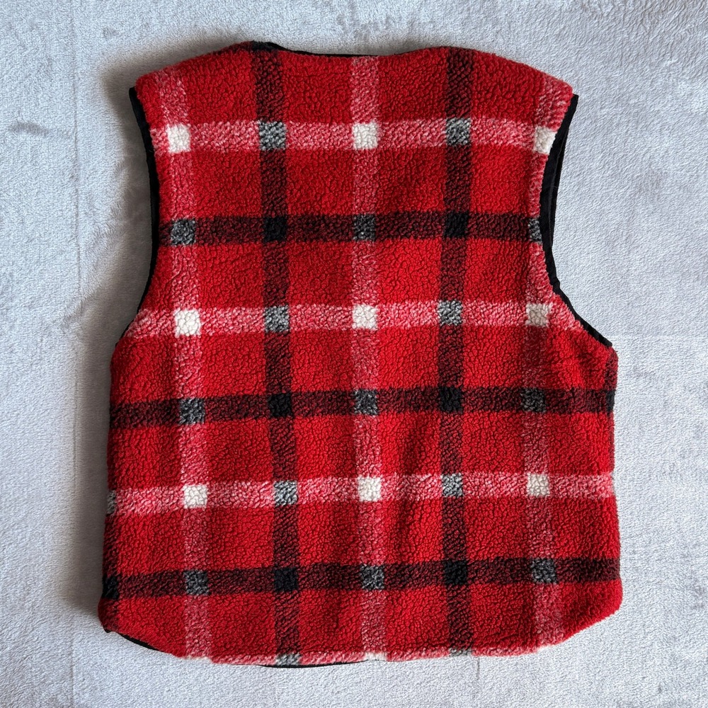 Jones New York Sport Red Plaid Fleece Quarter Zip Pullover L Vest S Set Petite - Picture 9 of 9